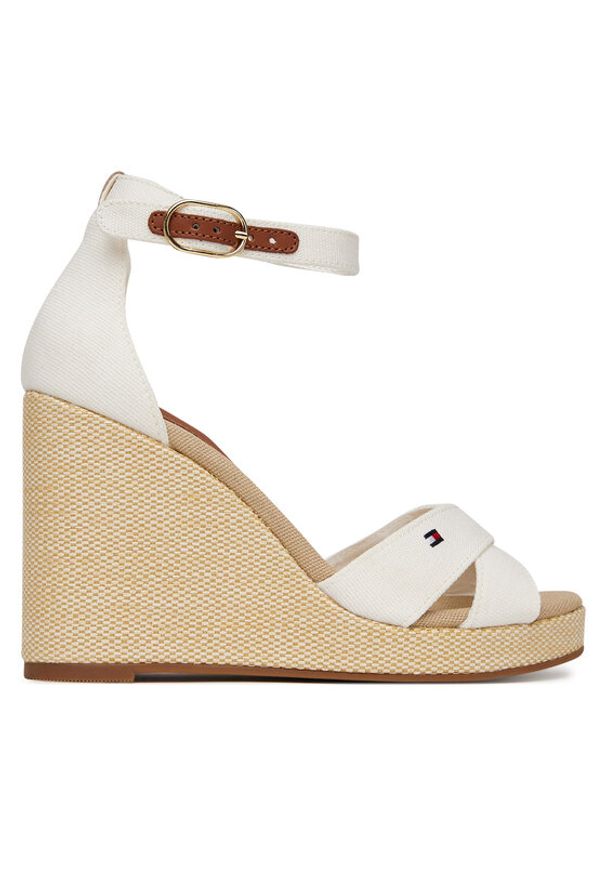 TOMMY HILFIGER - Tommy Hilfiger Sandały Flag High Wedge Espad Crisscross FW0FW08661 Écru. Materiał: materiał