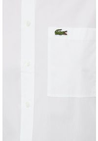 Lacoste koszula bawełniana damska kolor biały relaxed z kołnierzykiem klasycznym. Typ kołnierza: kołnierzyk klasyczny. Kolor: biały. Materiał: bawełna. Długość rękawa: długi rękaw. Długość: długie. Styl: klasyczny #2
