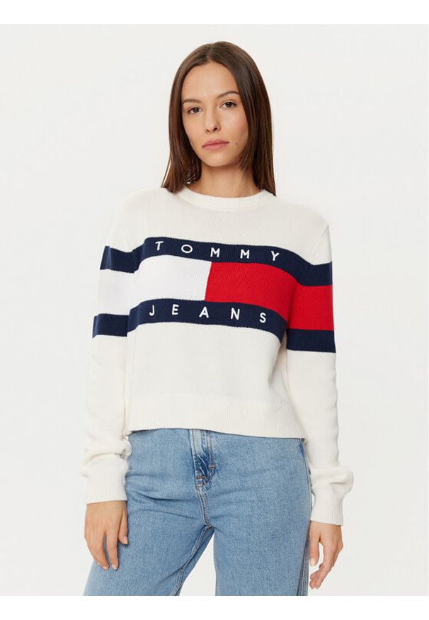 Tommy Jeans Sweter Center Flag DW0DW19335 Écru Regular Fit. Materiał: bawełna