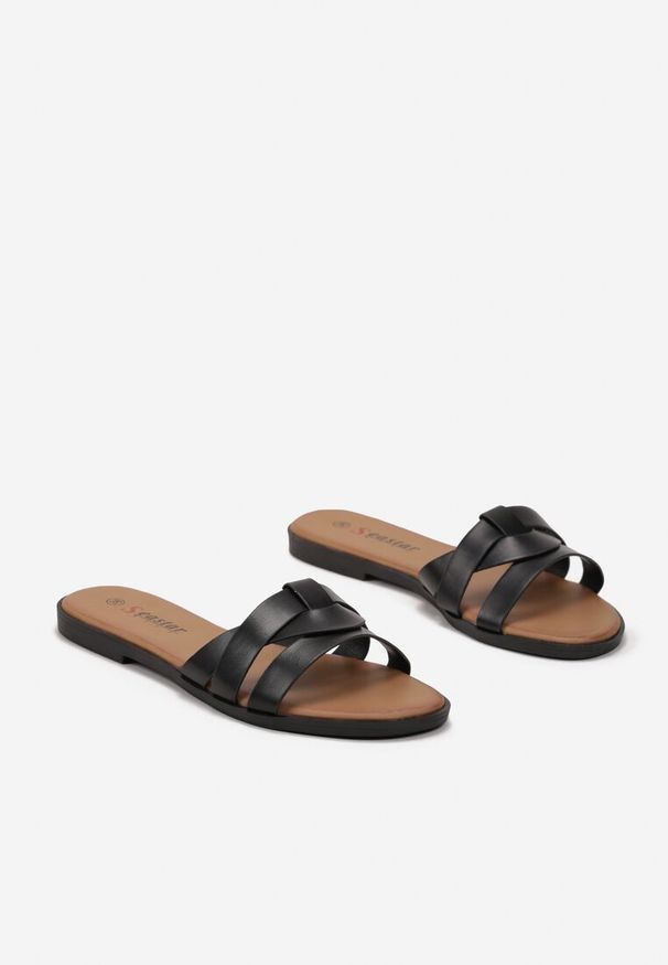 Born2be - Czarne Klapki z Przeplatanymi Paskami Velarimas. Kolor: czarny. Sezon: lato