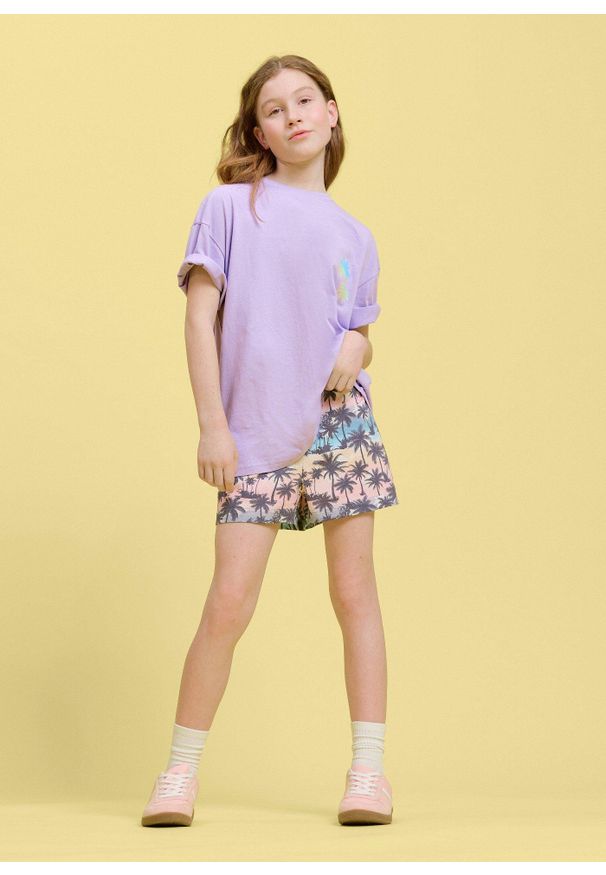 bonprix - T-shirt oversize z czystej bawełny organicznej. Okazja: na co dzień. Kolor: fioletowy. Materiał: bawełna. Wzór: nadruk. Styl: casual