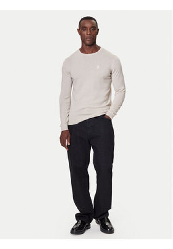 Karl Lagerfeld - KARL LAGERFELD Sweter 655000 554399 Beżowy Slim Fit. Typ kołnierza: dekolt w karo. Kolor: beżowy. Materiał: wełna