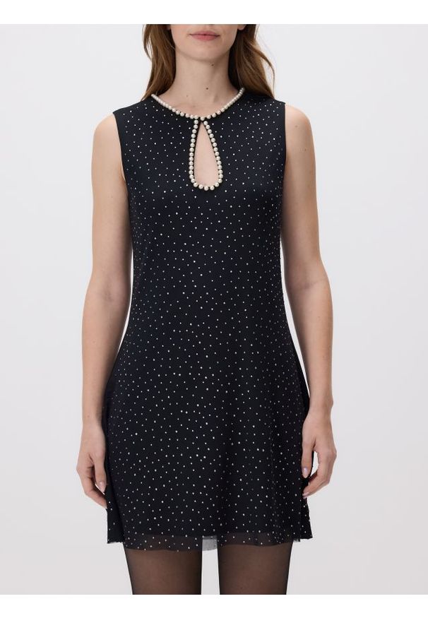 Reserved - Sukienka mini z ozdobnymi detalami - czarny. Kolor: czarny. Materiał: dzianina. Długość: mini