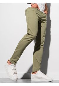 Ombre Clothing - Spodnie męskie chino - khaki P990 - M. Okazja: na co dzień. Kolor: brązowy. Materiał: bawełna, elastan. Styl: casual, klasyczny, elegancki #3