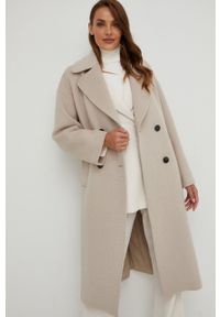 Answear Lab płaszcz wełniany kolor beżowy przejściowy oversize. Kolor: beżowy. Materiał: wełna. Styl: wakacyjny #5
