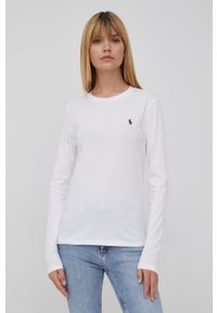 Polo Ralph Lauren longsleeve bawełniany kolor biały. Okazja: na co dzień. Typ kołnierza: polo. Kolor: biały. Materiał: bawełna. Długość rękawa: długi rękaw. Wzór: gładki. Styl: casual #1