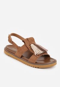 Renee - Brązowe Sandały VICES z Frędzlami w Stylu Boho Wind. Okazja: na spacer. Zapięcie: sprzączka. Kolor: brązowy. Materiał: jeans, len. Styl: boho #3