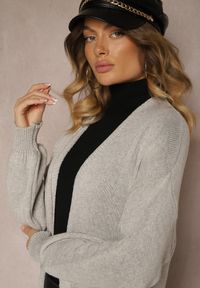Renee - Szary Jednolity Kardigan o Przedłużonym Kroju ze Ściągaczami Terrin. Kolor: szary. Materiał: jeans. Wzór: jednolity. Styl: elegancki #3