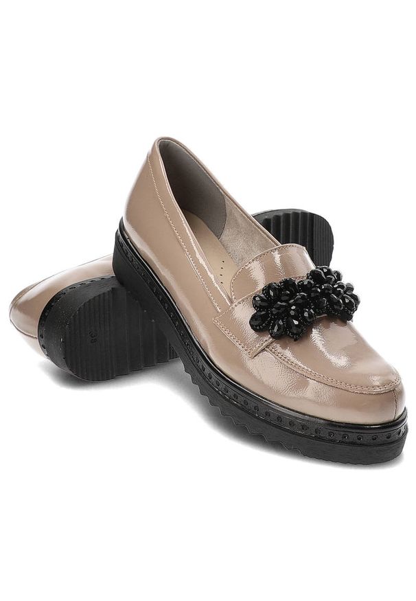 Beżowe Półbuty Armodo Skórzane Eleganckie Buty. Kolor: beżowy. Materiał: lakier, skóra. Szerokość cholewki: normalna. Sezon: jesień, wiosna. Styl: elegancki