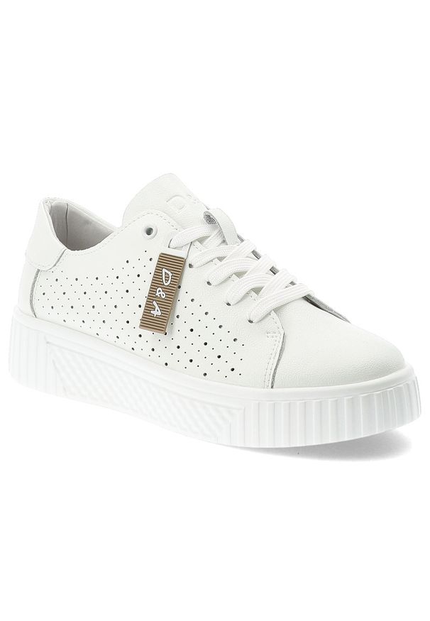 Sneakersy damskie S.Barski, cholewka skóra naturalna perforowana wiązanie klasyczne niski fason zaokrąglony nosek gruba podeszwa casualowy charakter,. Okazja: na co dzień. Zapięcie: sznurówki. Kolor: biały. Materiał: skóra. Szerokość cholewki: normalna. Obcas: na platformie. Sport: turystyka piesza