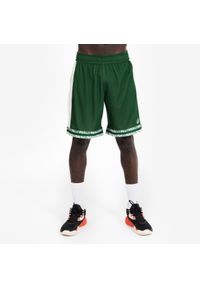 KIPSTA - Dwustronne spodenki do koszykówki Tarmak Short 500. Kolor: wielokolorowy, beżowy, zielony. Materiał: tkanina, elastan, prążkowany, materiał, poliester. Sport: koszykówka