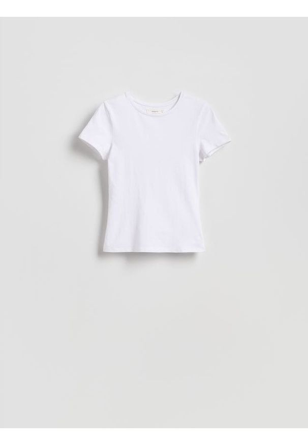 Reserved - Bawełniany t-shirt slim fit - biały. Kolor: biały. Materiał: bawełna