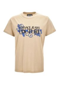 Versace Jeans Couture T-Shirt 78GAHC05 Beżowy Regular Fit. Kolor: beżowy. Materiał: bawełna