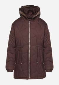 Born2be - Brązowa Pikowana Kurtka z Kapturem i Ściągaczami w Talii Tiobelle. Okazja: na spacer. Typ kołnierza: kaptur. Kolor: brązowy. Materiał: jeans, skóra, poliester. Styl: klasyczny, sportowy #7