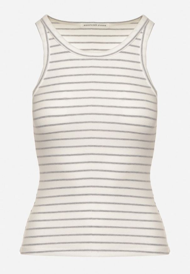 Born2be - Beżowo-Szary Bawełniany Top w Paski Alectrapia. Kolor: beżowy. Materiał: bawełna. Wzór: paski. Sezon: lato