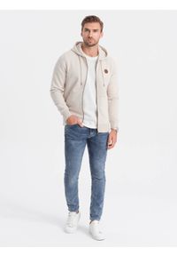 Ombre Clothing - Rozpinana bluza męska HOODIE z przyjemnej dzianiny - kremowy melanż V1 OM-SSZP-0116 - XXL. Kolor: kremowy. Materiał: dzianina. Wzór: melanż #4