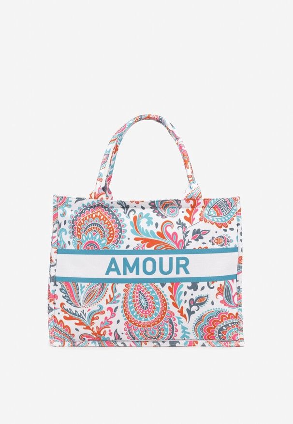 Born2be - Pomarańczowa Geometryczna Torebka Shopper w Ornamentalny Wzór Alisetha. Kolor: pomarańczowy. Wzór: geometria. Styl: elegancki, casual