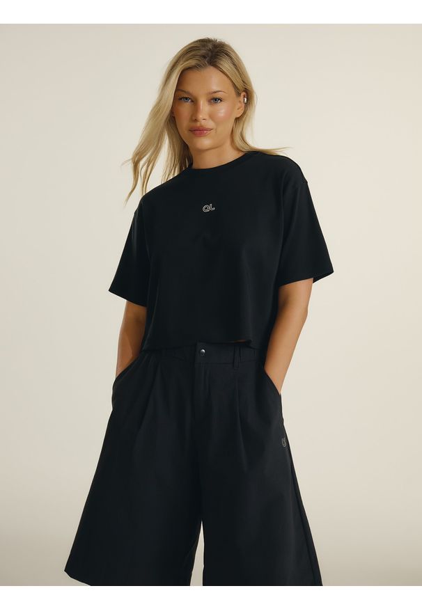 4f - 4F T-shirt loose gładki damski 4F x Anna Lewandowska - czarny XS. Okazja: na co dzień. Kolor: czarny. Materiał: materiał, dresówka, bawełna, dzianina. Wzór: gładki. Styl: casual, sportowy