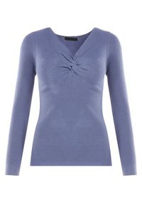 Born2be - Niebieski Sweter Ampippe. Kolor: niebieski. Materiał: dzianina, prążkowany. Długość rękawa: długi rękaw. Długość: długie. Wzór: jednolity, aplikacja #4