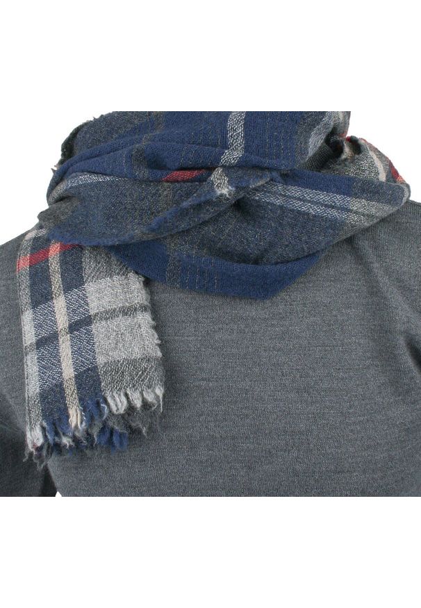 Wełniany Szalik Męski - V. Fraas - Odcienie Popielu i Niebieskiego. Kolor: niebieski. Materiał: wełna. Sezon: zima, lato. Styl: elegancki, klasyczny