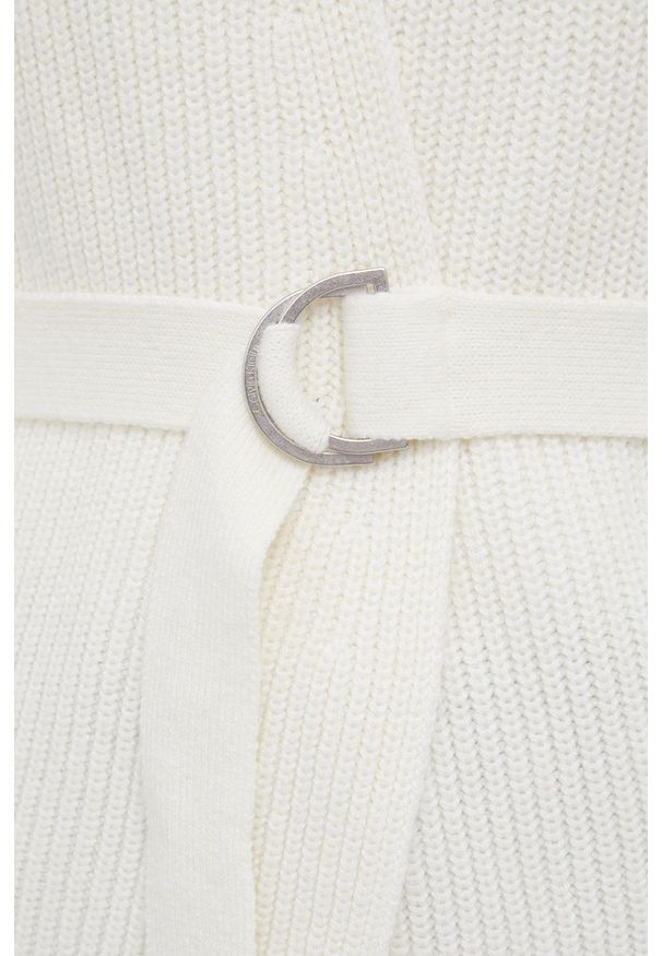 Calvin Klein Kardigan z domieszką wełny damski kolor kremowy. Okazja: na co dzień. Kolor: beżowy. Materiał: wełna. Styl: casual