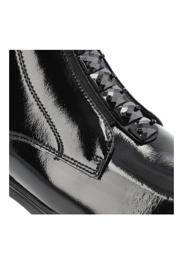 Czarne Botki S.Barski Lakierowane Buty Damskie. Okazja: na co dzień. Kolor: czarny. Materiał: lakier. Styl: wizytowy, casual, klasyczny, rockowy