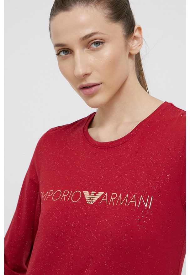 Emporio Armani Underwear Longsleeve piżamowy damski kolor czerwony. Kolor: czerwony. Materiał: dzianina. Długość: długie