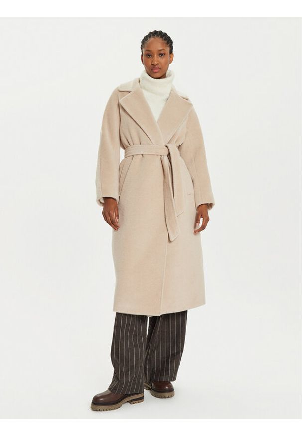 Weekend Max Mara Płaszcz wełniany Tempera 2425016102 Beżowy Regular Fit. Kolor: beżowy. Materiał: wełna