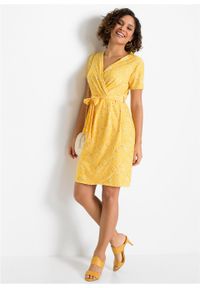 Sukienka kopertowa bonprix żółty cytrynowy w kwiaty. Kolor: żółty. Wzór: kwiaty. Typ sukienki: kopertowe #4