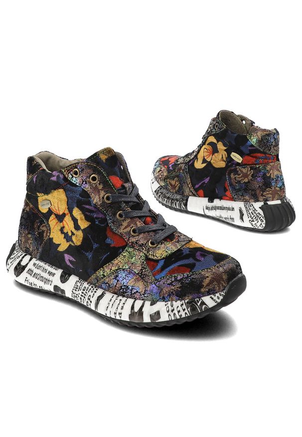 Granatowe Sneakersy Laura Vita Modne Obuwie Damskie. Kolor: niebieski. Materiał: materiał. Wzór: kwiaty, nadruk