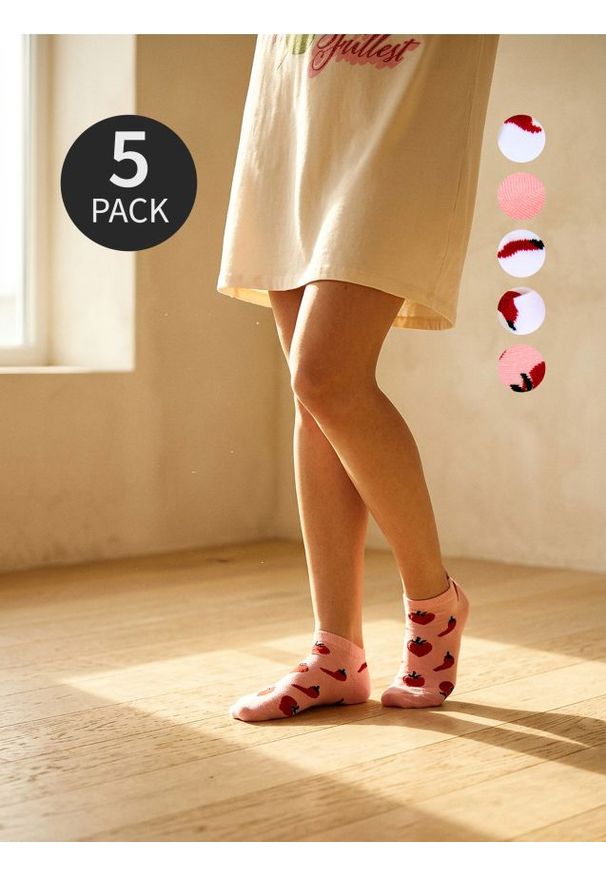 Sinsay - Bawełniane skarpetki z nadrukiem papryczek i pomidorów 5 pack - wielobarwny. Materiał: bawełna. Wzór: nadruk