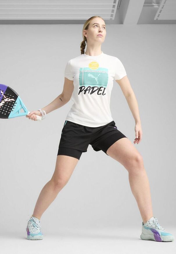 Puma - Damska koszulka do padla z grafiką INDIVIDUAL PUMA White. Kolor: biały. Wzór: nadruk