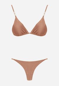 Born2be - Brązowe Bikini Wiązany Biustonosz z Koralikami i Majtki Figi Aglasia. Kolekcja: plus size. Kolor: brązowy. Materiał: len. Wzór: aplikacja #6