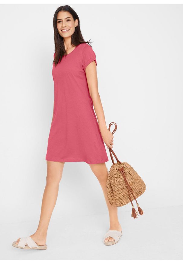 bonprix - Sukienka dresowa z czystej bawełny organicznej. Kolor: różowy. Materiał: dresówka, bawełna