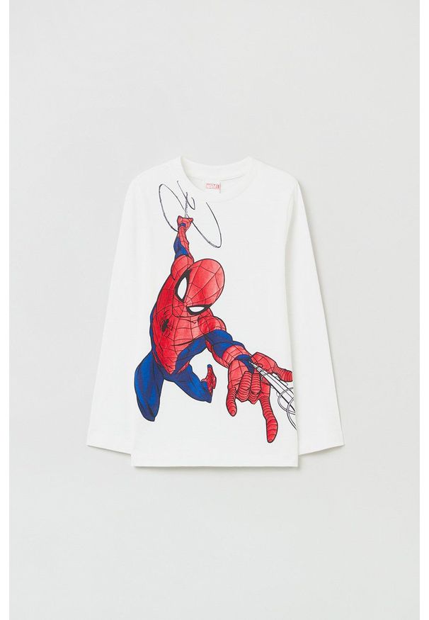 OVS longsleeve bawełniany dziecięcy x Spider-Man kolor biały z nadrukiem. Okazja: na co dzień. Kolor: biały. Materiał: bawełna. Długość rękawa: długi rękaw. Wzór: nadruk. Styl: casual