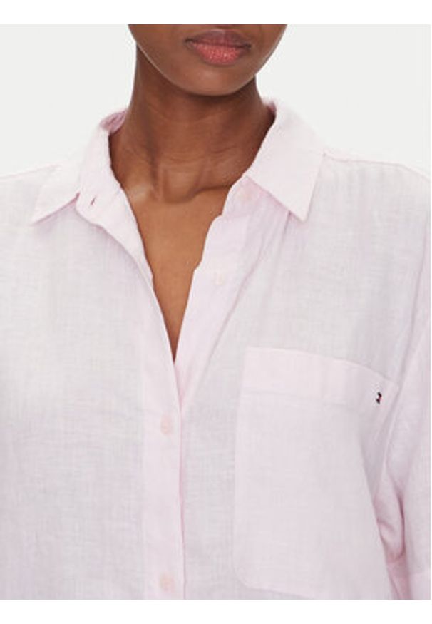 TOMMY HILFIGER - Tommy Hilfiger Koszula WW0WW44720 Różowy Relaxed Fit. Kolor: różowy. Materiał: len