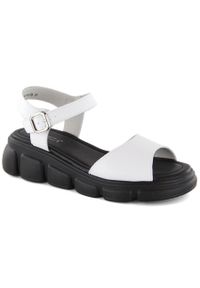 Skórzane sandały damskie na koturnie białe Vinceza 7884. Kolor: biały. Materiał: skóra. Obcas: na koturnie #3