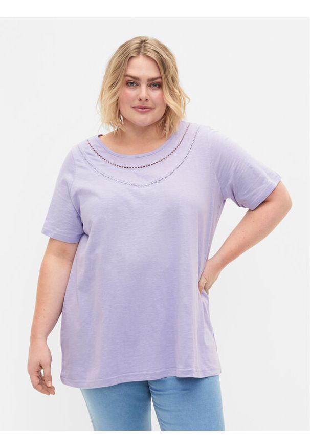 Zizzi T-Shirt V50220A Fioletowy Regular Fit. Kolor: fioletowy. Materiał: bawełna