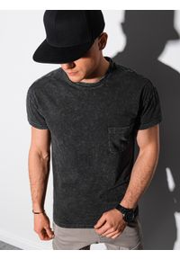 Ombre Clothing - T-shirt męski bawełniany S1375 - czarny - XXL. Kolor: czarny. Materiał: bawełna. Wzór: aplikacja. Sezon: lato, wiosna