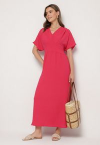 Born2be - Fuksjowa Sukienka z Bawełną i Górą w Stylu Nietoperza Filenia. Okazja: na co dzień. Kolor: różowy. Materiał: bawełna. Styl: casual #6