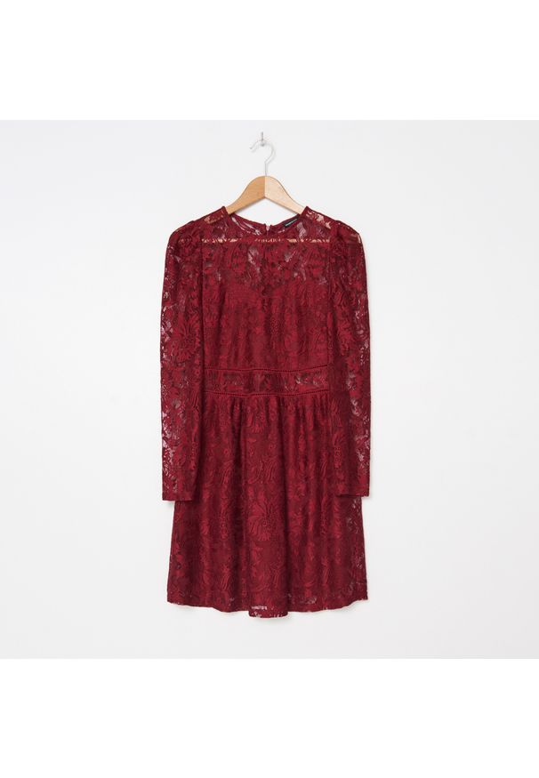 House - Koronkowa sukienka mini - Bordowy. Kolor: czerwony. Materiał: koronka. Długość: mini