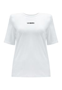 LA MANIA - Biały t-shirt z czarnym nadrukiem. Kolor: biały. Materiał: bawełna, elastan. Wzór: nadruk. Styl: klasyczny #2