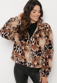 Born2be - Czarno-Beżowa Futerkowa Kurtka ze Ściągaczami i Kołnierzykiem w Animal Print Fortilia. Okazja: na spacer. Kolor: czarny. Materiał: futro, jeans, materiał. Długość rękawa: długi rękaw. Długość: długie. Wzór: nadruk. Styl: elegancki #6