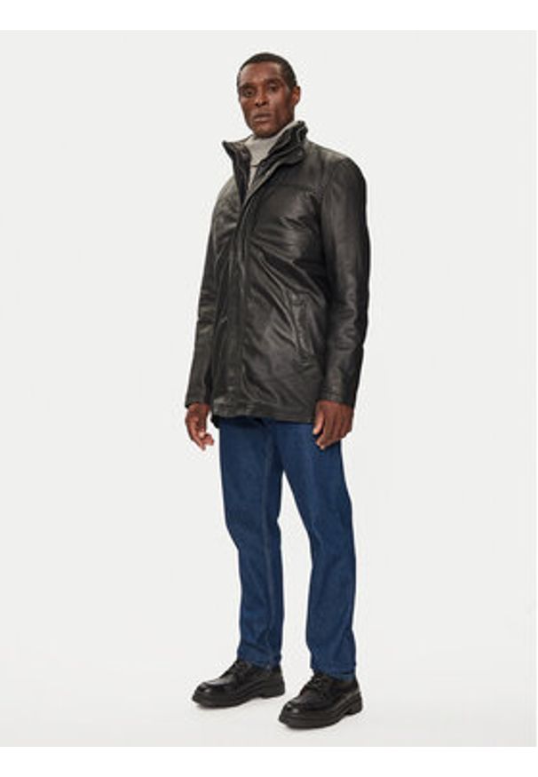 Serge Pariente Kurtka skórzana Parka Orio Czarny Regular Fit. Kolor: czarny. Materiał: skóra