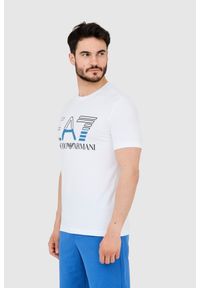 EA7 Emporio Armani - EA7 T-shirt męski biały z dużym czarnym logo, Rozmiar XXL. Kolor: biały #7