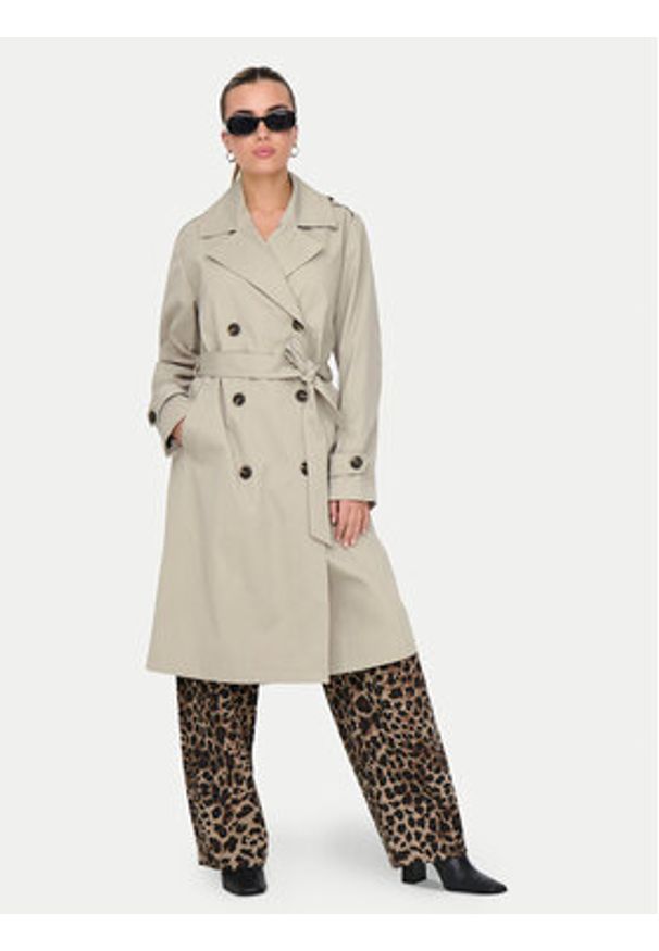 only - ONLY Trencz Leja 15336402 Beżowy Regular Fit. Kolor: beżowy. Materiał: syntetyk