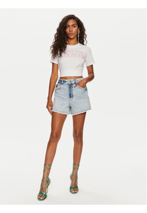 Versace Jeans Couture T-Shirt 76HAHG03 Biały Regular Fit. Kolor: biały. Materiał: bawełna