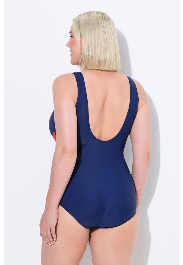 ULLA POPKEN - Damski Kostium kąpielowy cieniowanie miękkie miseczki drapowanie. Kolekcja: plus size. Kolor: niebieski. Materiał: elastan, poliamid, materiał