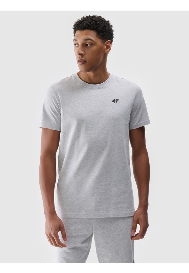 4f - 4F T-shirt regular gładki męski - szary S. Okazja: na co dzień. Kolor: szary. Materiał: bawełna, dzianina, jersey. Długość rękawa: krótki rękaw. Długość: krótkie. Wzór: gładki. Styl: klasyczny, casual, sportowy