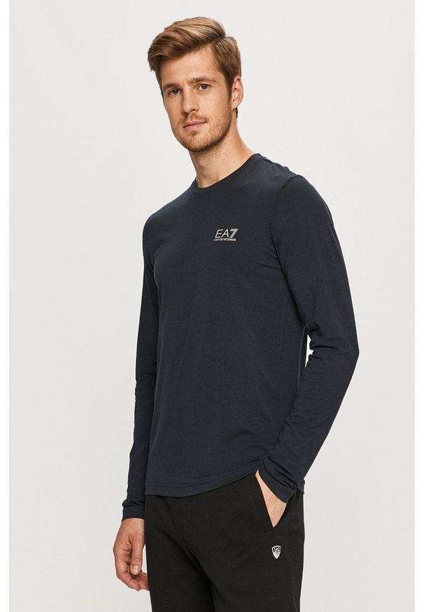 EA7 Emporio Armani - Longsleeve. Okazja: na co dzień. Kolor: niebieski. Materiał: dzianina. Długość rękawa: długi rękaw. Styl: casual